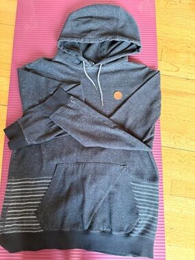 Volcom Men's Dark Charcoal Hooded Pullover with Subtle Stripes